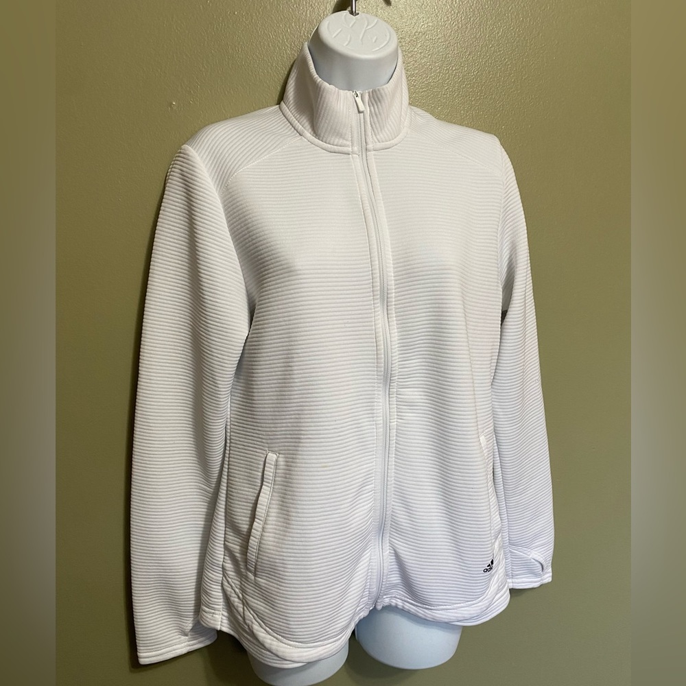 Adidas White Golf Zip Up Mock Neck Sweater, Size M